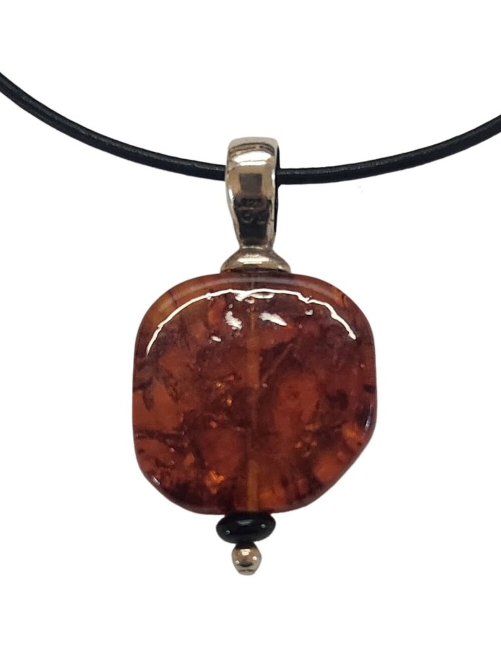 Silpada N1285 Amber Sterling Silver Pendant Leather Necklace Retired